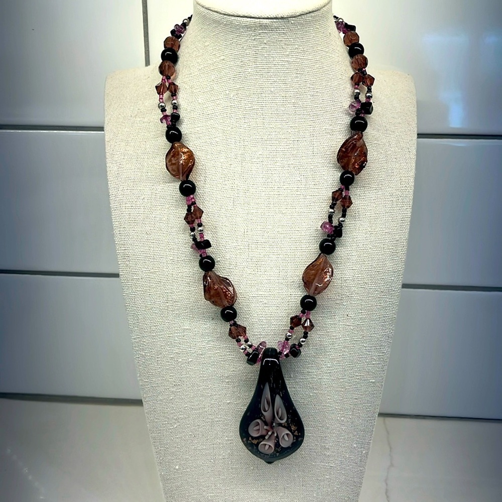 Art Glass Pendant on a Mixed Beaded Necklace